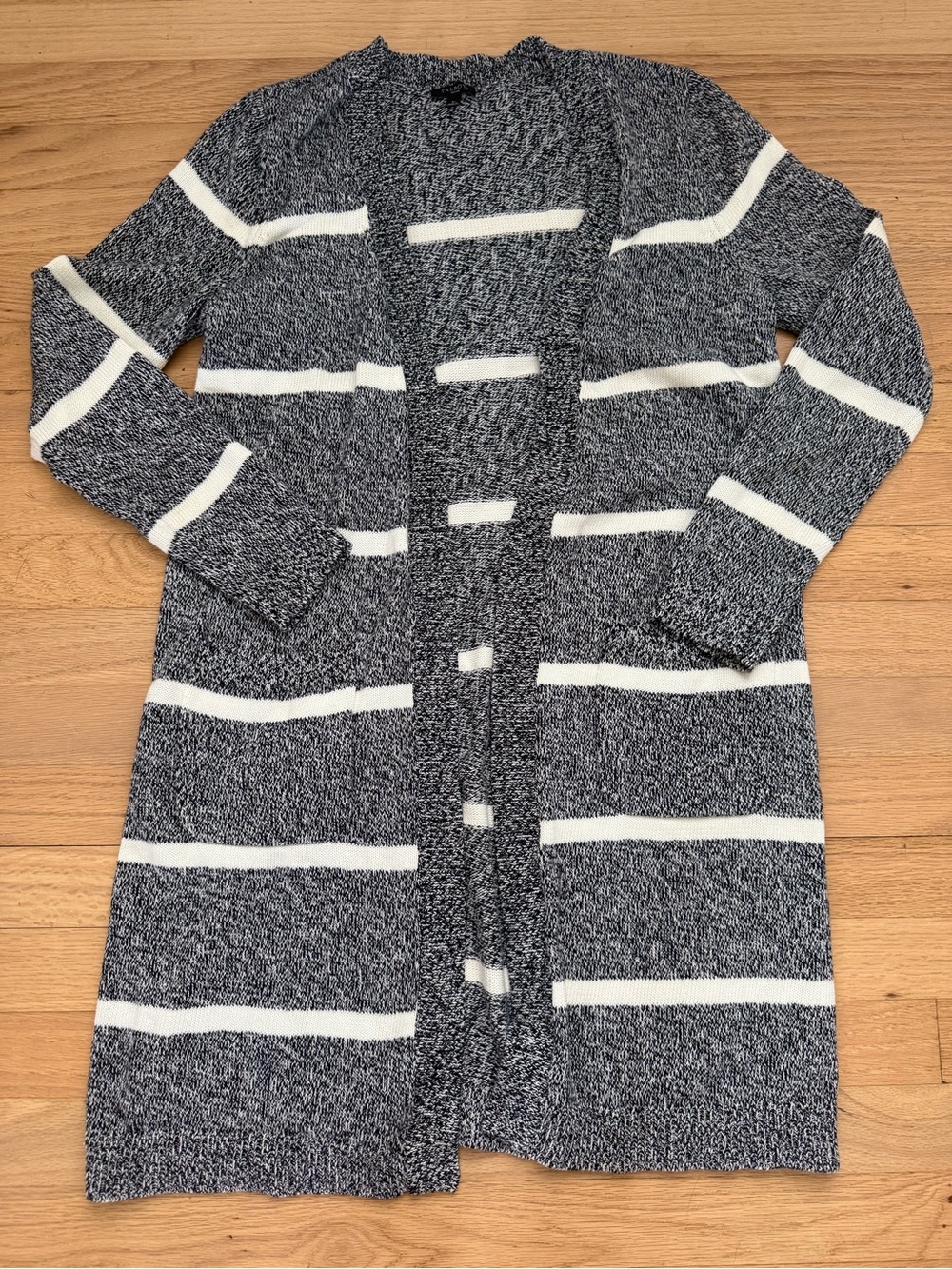 Talbots Small Petite Blue & White Striped 100% Cotton Long Open Cardigan Sweater
